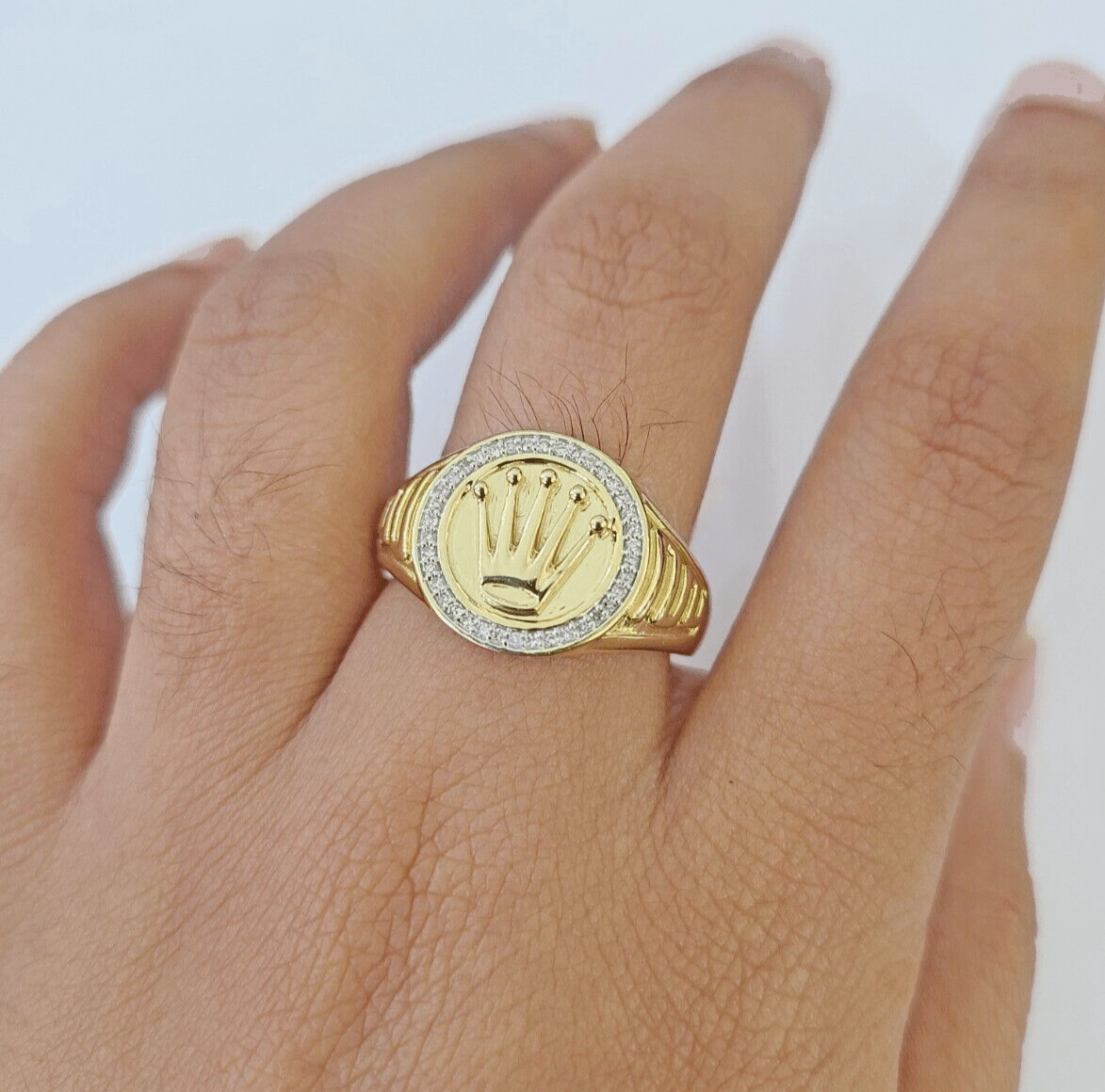 Real Gold Diamond Mens Ring Solid 10k Yellow Gold & Natural Diamond Casual Ring - Reva Jeweler