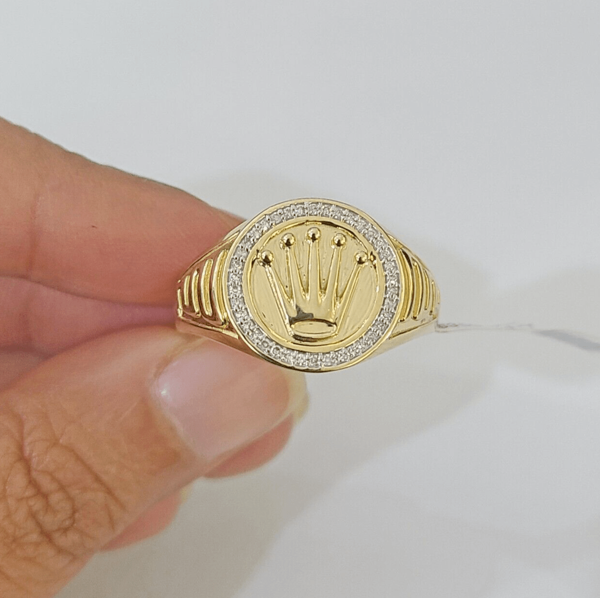 Real Gold Diamond Mens Ring Solid 10k Yellow Gold & Natural Diamond Casual Ring - Reva Jeweler