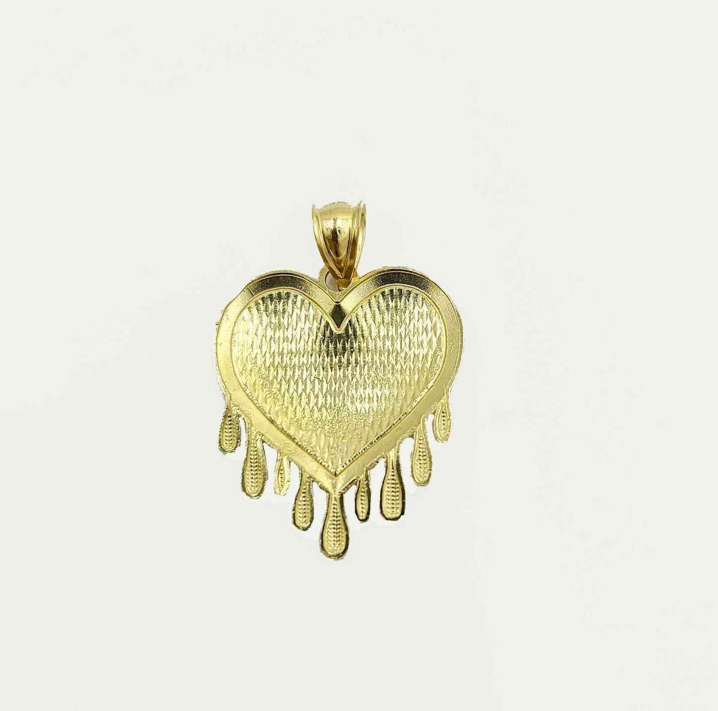 Real Gold Heart Pendant ladies Charm 10KT Yellow Gold Dripping Heart Love Oro - Reva Jeweler