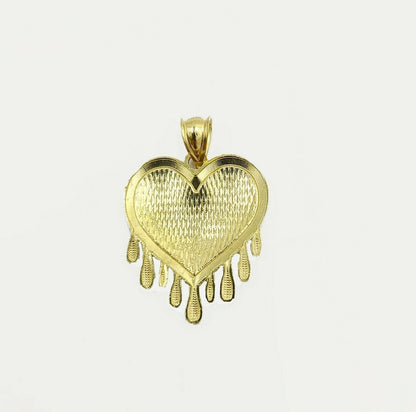 Real Gold Heart Pendant ladies Charm 10KT Yellow Gold Dripping Heart Love Oro - Reva Jeweler