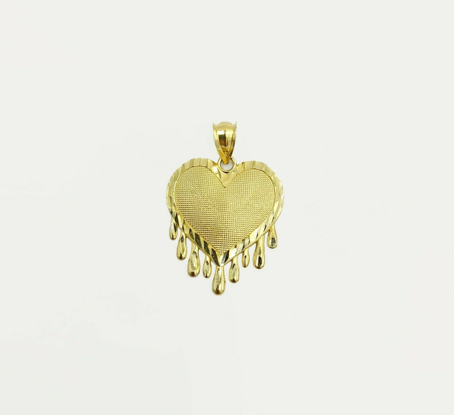 Real Gold Heart Pendant ladies Charm 10KT Yellow Gold Dripping Heart Love Oro - Reva Jeweler
