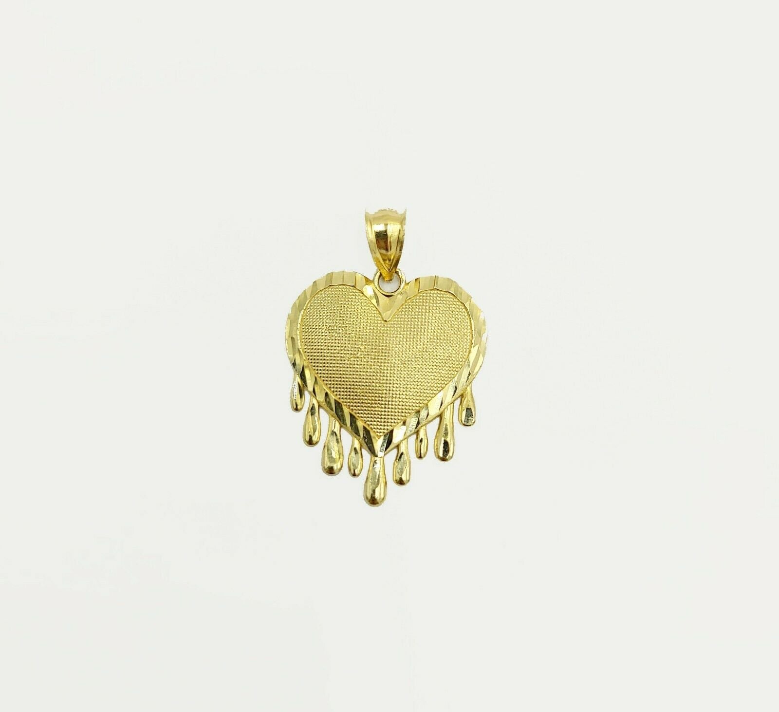 Real Gold Heart Pendant ladies Charm 10KT Yellow Gold Dripping Heart Love Oro - Reva Jeweler