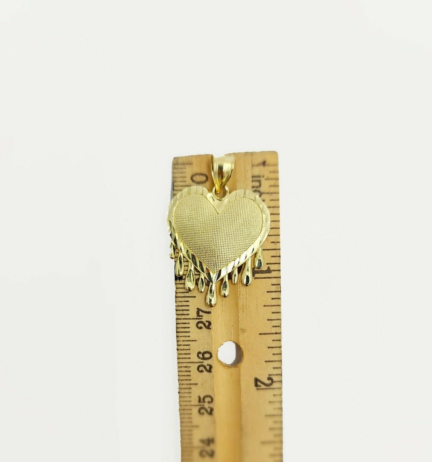Real Gold Heart Pendant ladies Charm 10KT Yellow Gold Dripping Heart Love Oro - Reva Jeweler