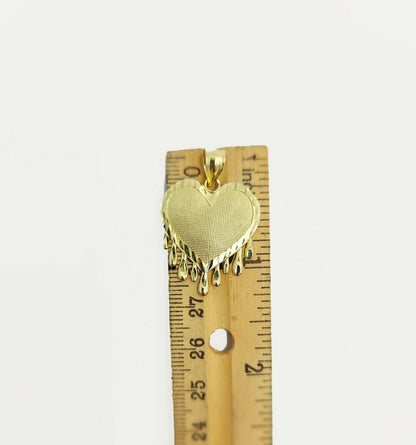 Real Gold Heart Pendant ladies Charm 10KT Yellow Gold Dripping Heart Love Oro - Reva Jeweler