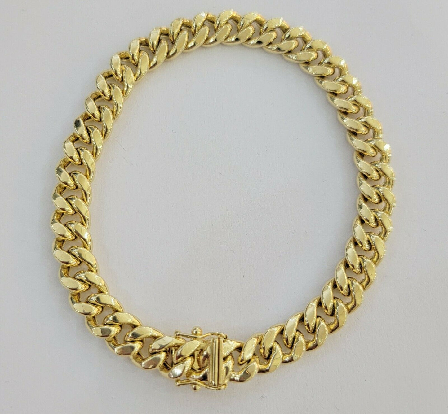 Real Gold Ladies Bracelet 10k Yellow Gold 7" Miami Cuban link Strong Link, Women - Reva Jeweler