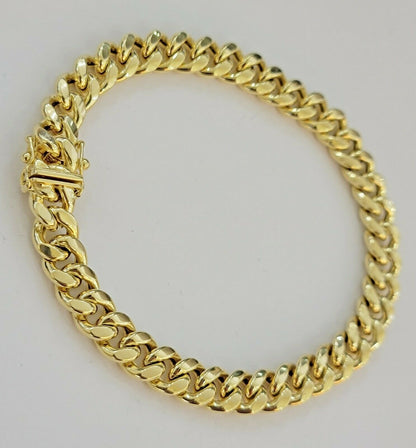 Real Gold Ladies Bracelet 10k Yellow Gold 7" Miami Cuban link Strong Link, Women - Reva Jeweler
