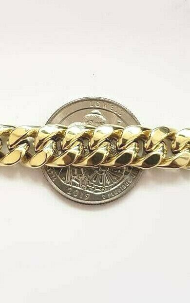 Real Gold Ladies Bracelet 10k Yellow Gold 7" Miami Cuban link Strong Link, Women - Reva Jeweler