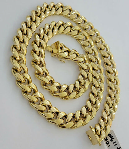 Real Gold Necklace Miami Cuban Link Chain THICK 13MM 20" - 30" 10KT Yellow Gld MEN - Reva Jeweler