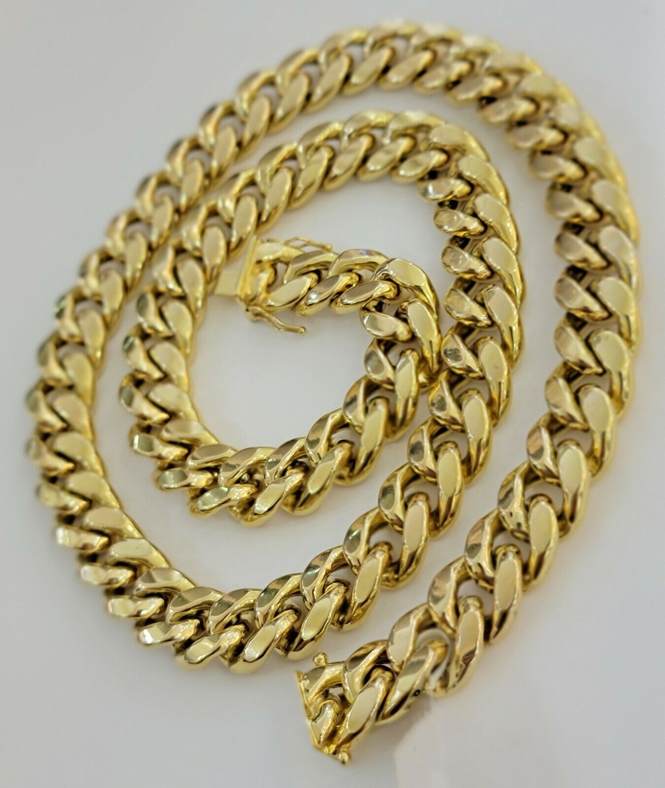 Real Gold Necklace Miami Cuban Link Chain THICK 13MM 20" - 30" 10KT Yellow Gld MEN - Reva Jeweler
