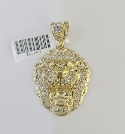 Real Gold Roaring Lion Head Charm Pendant 10k Yellow Gold 2" Men Women - GoldenlinQ
