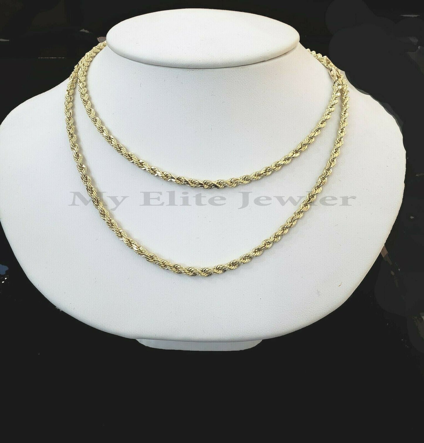 Real Gold Rope Chain Solid 14k Yellow Gold Necklace 18" - 28" 3.5mm Diamond Cut - Reva Jeweler