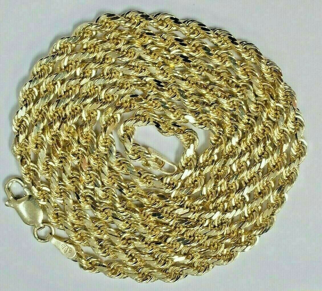 Real Gold Rope Chain Solid 14k Yellow Gold Necklace 18" - 28" 3.5mm Diamond Cut - Reva Jeweler