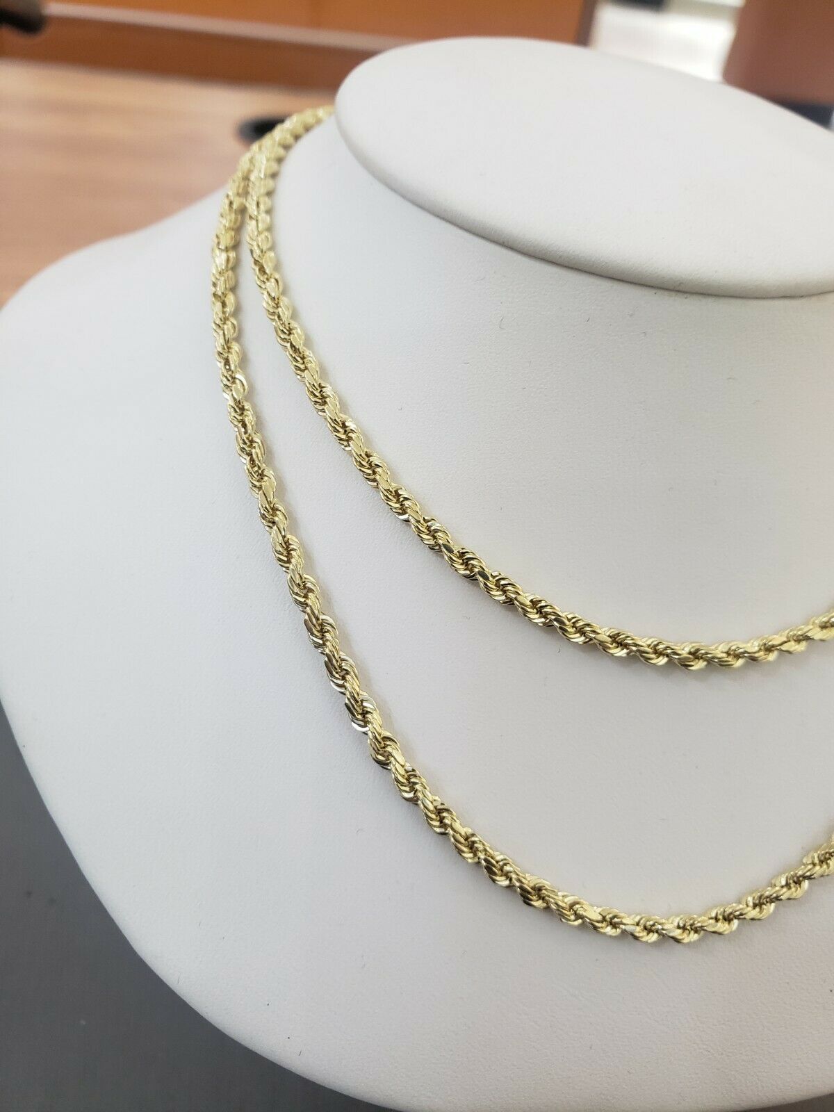 Real Gold Rope Chain Solid 14k Yellow Gold Necklace 18" - 28" 3.5mm Diamond Cut - Reva Jeweler