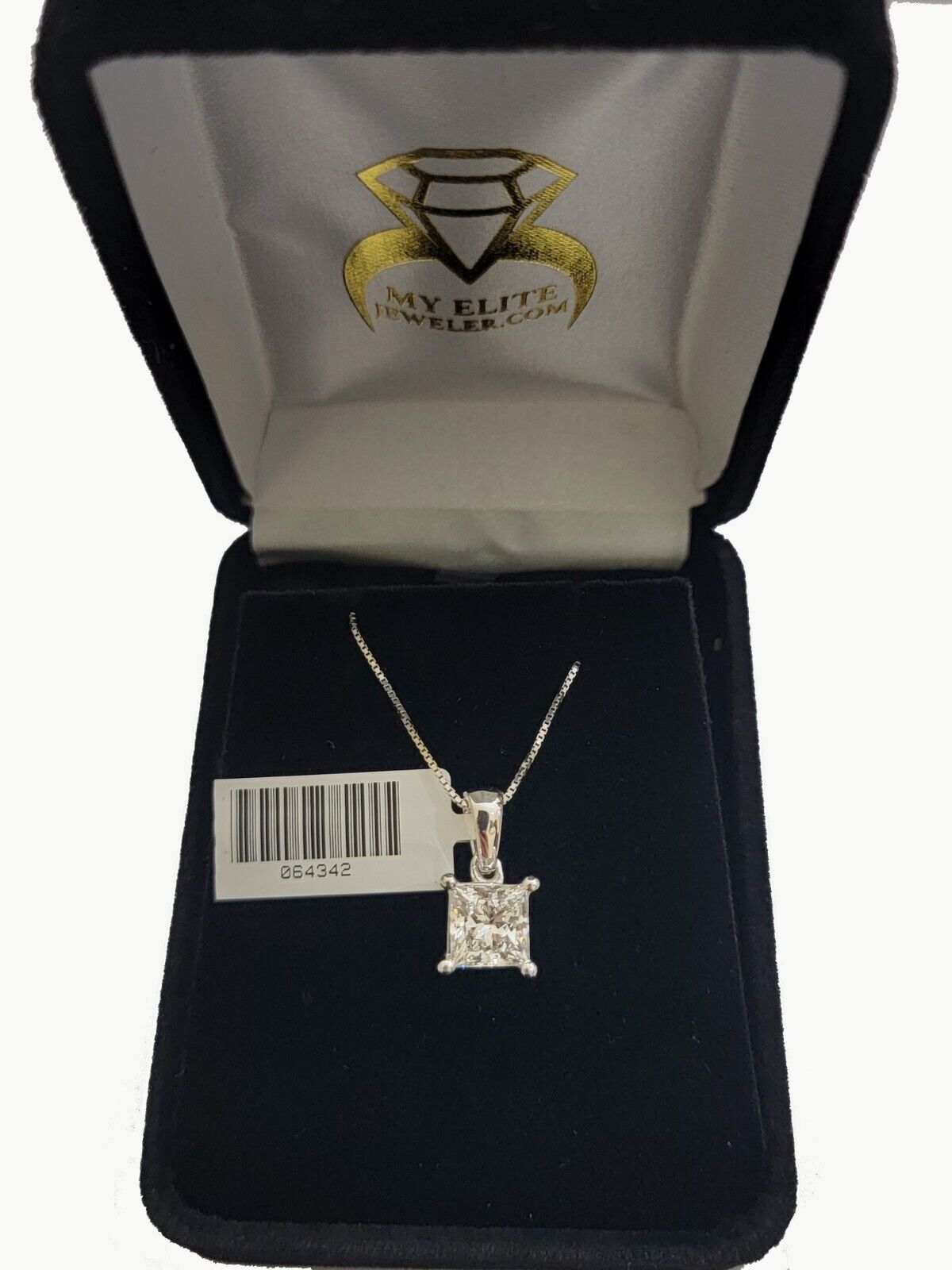 Real Ladies Diamond Solitaire Pendant 2CT 14k White Gold Princess Cut Lab - made - Reva Jeweler