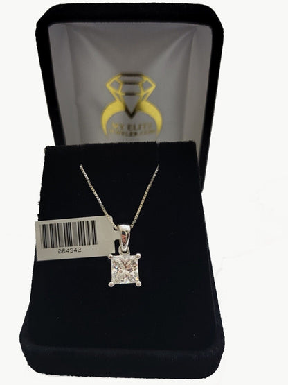 Real Ladies Diamond Solitaire Pendant 2CT 14k White Gold Princess Cut Lab - made - Reva Jeweler