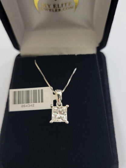 Real Ladies Diamond Solitaire Pendant 2CT 14k White Gold Princess Cut Lab - made - Reva Jeweler