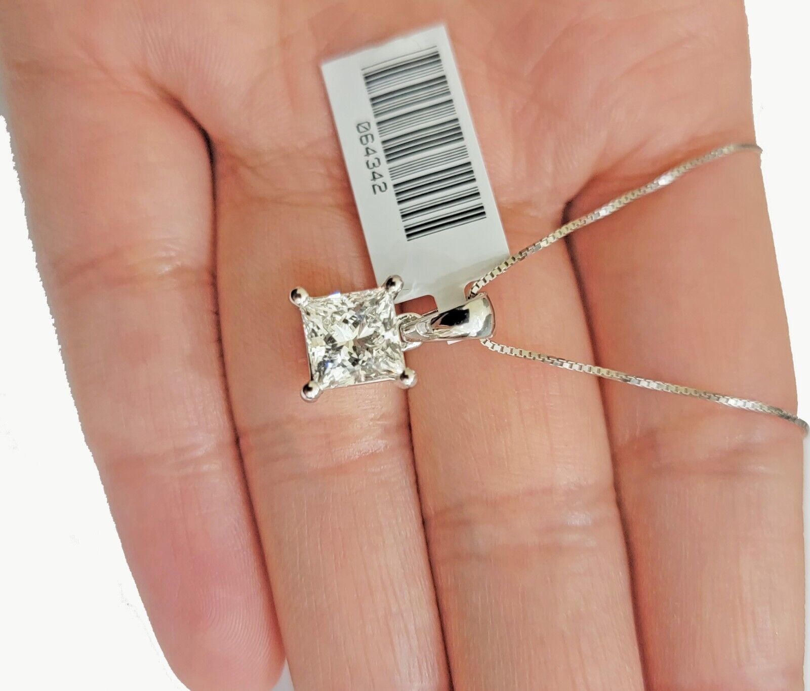 Real Ladies Diamond Solitaire Pendant 2CT 14k White Gold Princess Cut Lab - made - Reva Jeweler