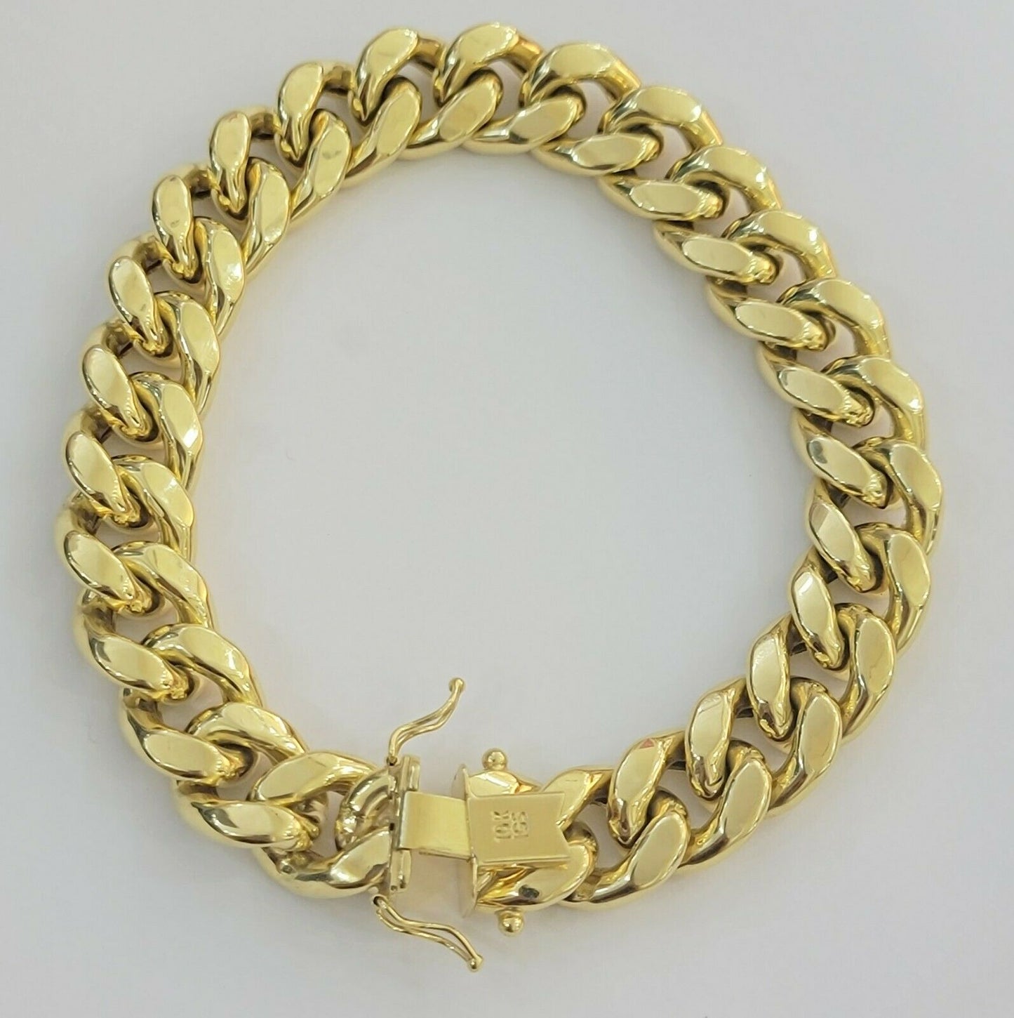 REAL Mens 10k Gold Miami Cuban Bracelet 8" 13mm 10 kt Yellow Gold Strong Links - Reva Jeweler