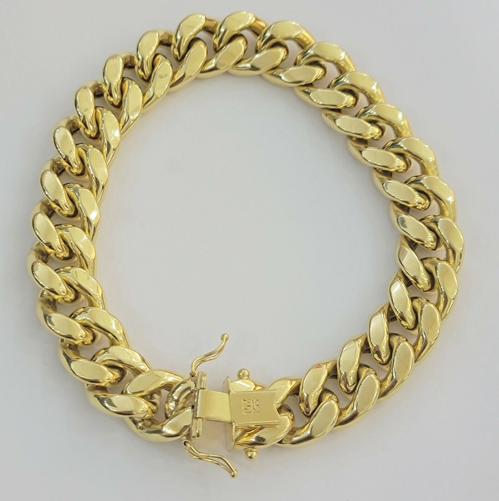 REAL Mens 10k Yellow Gold Miami Cuban Bracelet 7.5 Inch 13mm And Strong Links - Reva Jeweler
