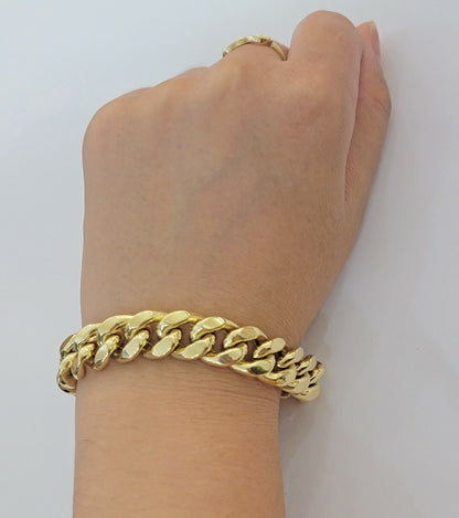 REAL Mens 10k Yellow Gold Miami Cuban Bracelet 7.5 Inch 13mm And Strong Links - Reva Jeweler
