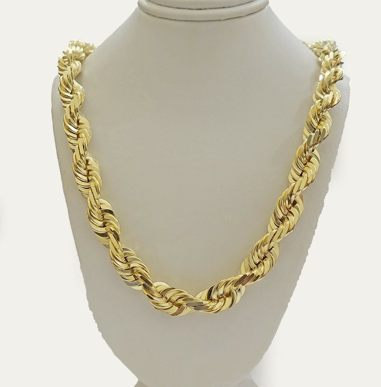 REAL Solid 10k Gold Rope Chain 10mm Necklace 20 22 24 26 Inch Long Diamond Cuts - Reva Jeweler