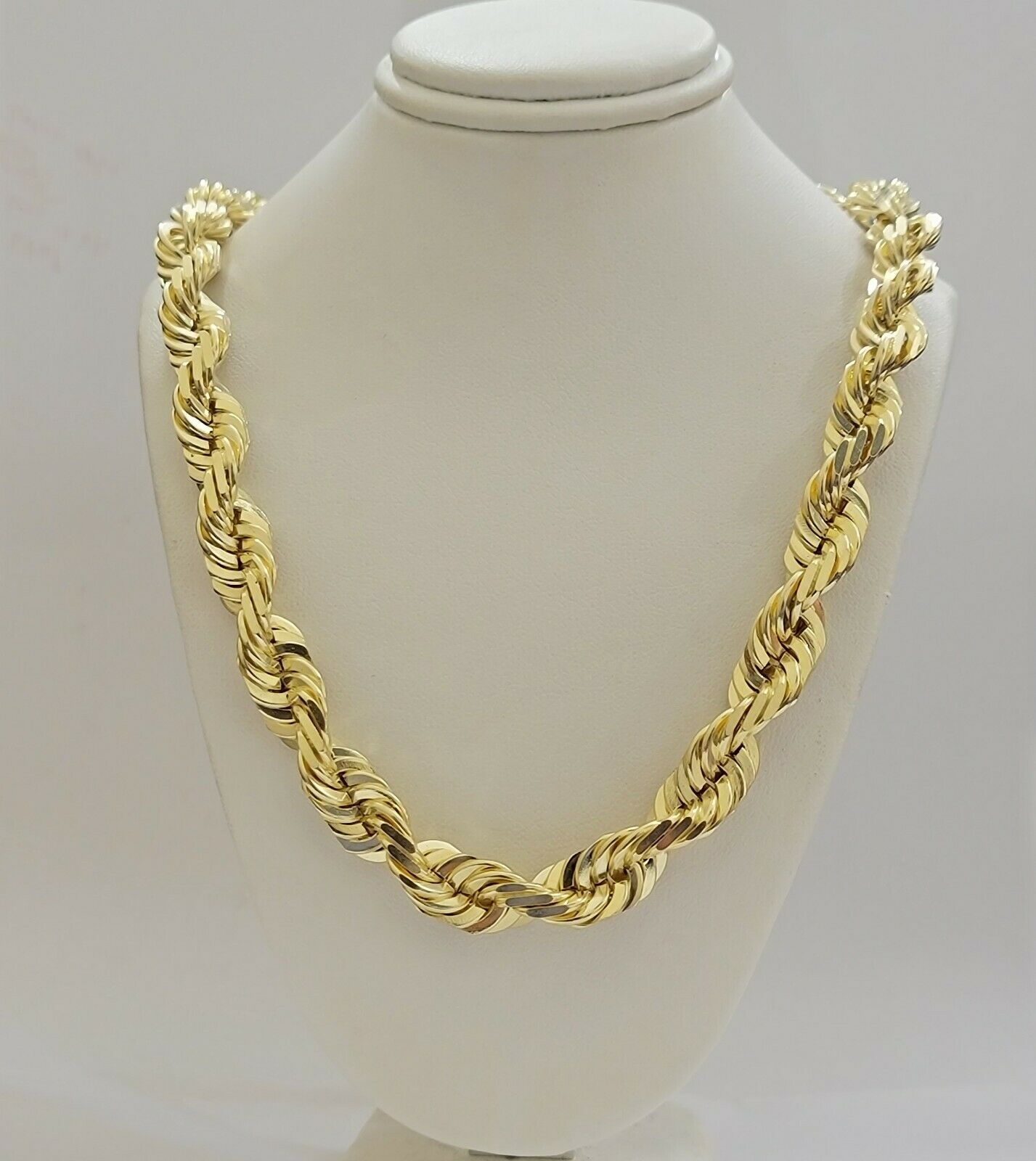 REAL Solid 10k Gold Rope Chain 10mm Necklace 20 22 24 26 Inch Long Diamond Cuts - Reva Jeweler