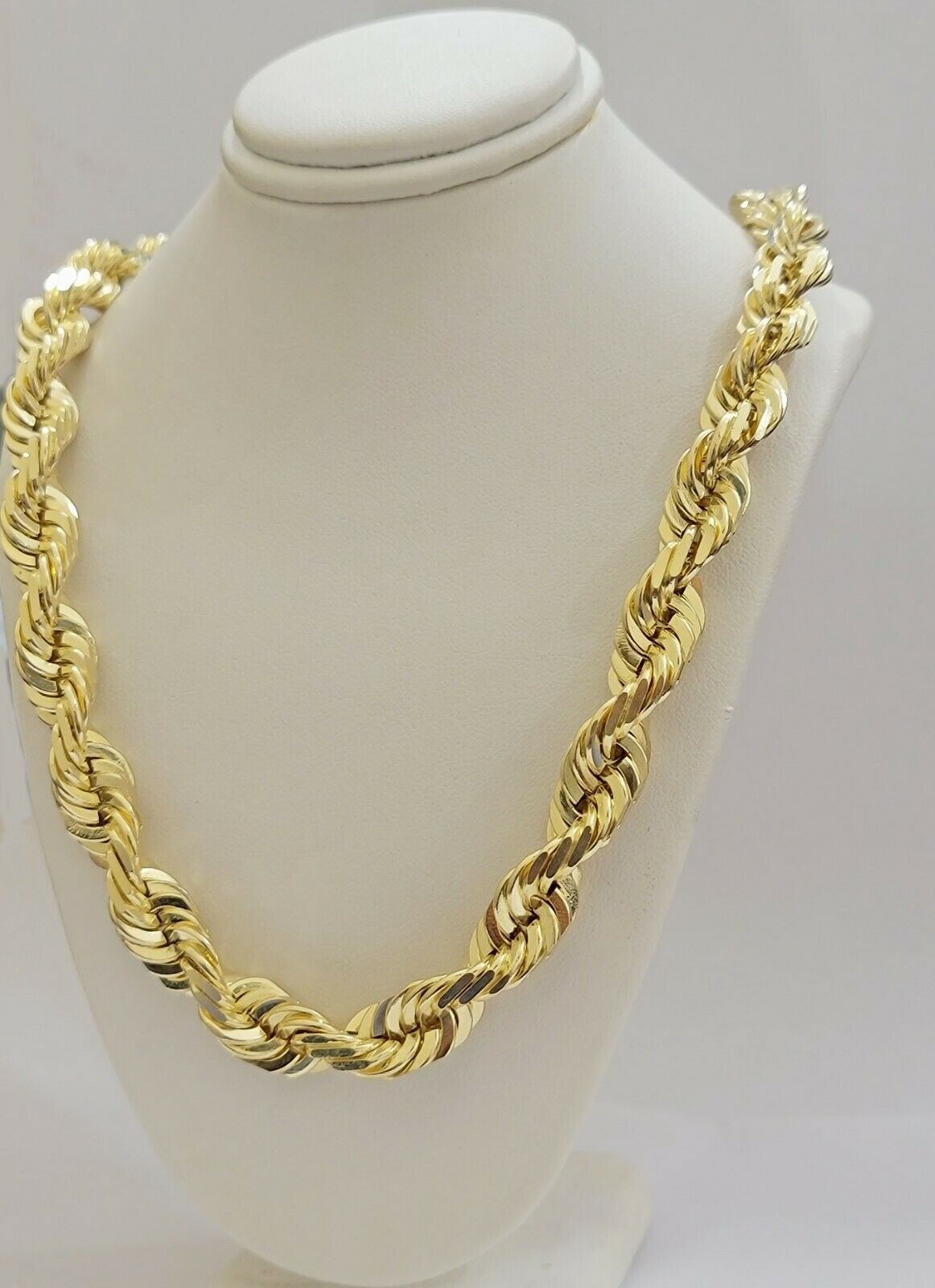 REAL Solid 10k Gold Rope Chain 10mm Necklace 20 22 24 26 Inch Long Diamond Cuts - Reva Jeweler