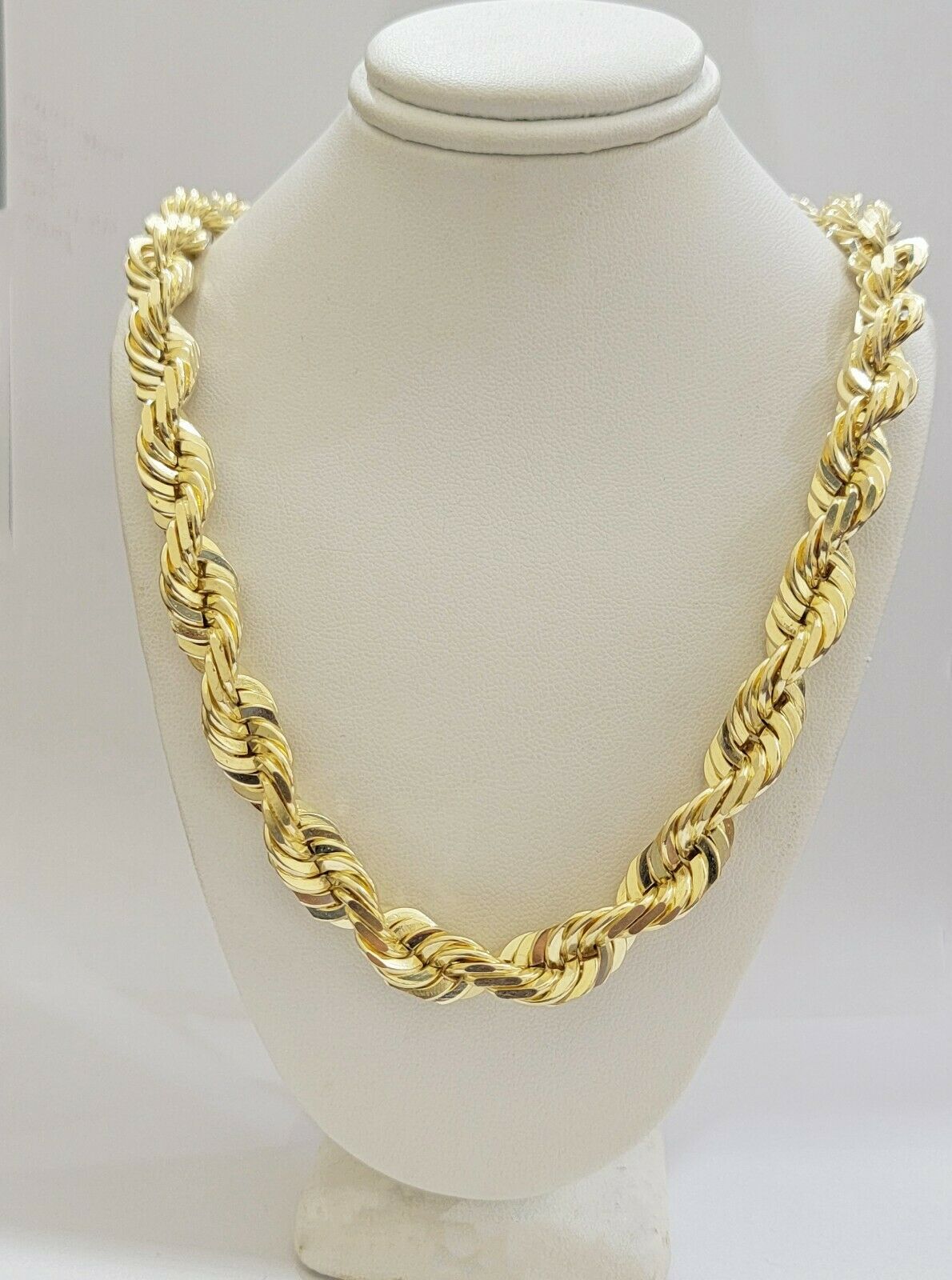 REAL Solid 10k Gold Rope Chain 10mm Necklace 20 22 24 26 Inch Long Diamond Cuts - Reva Jeweler