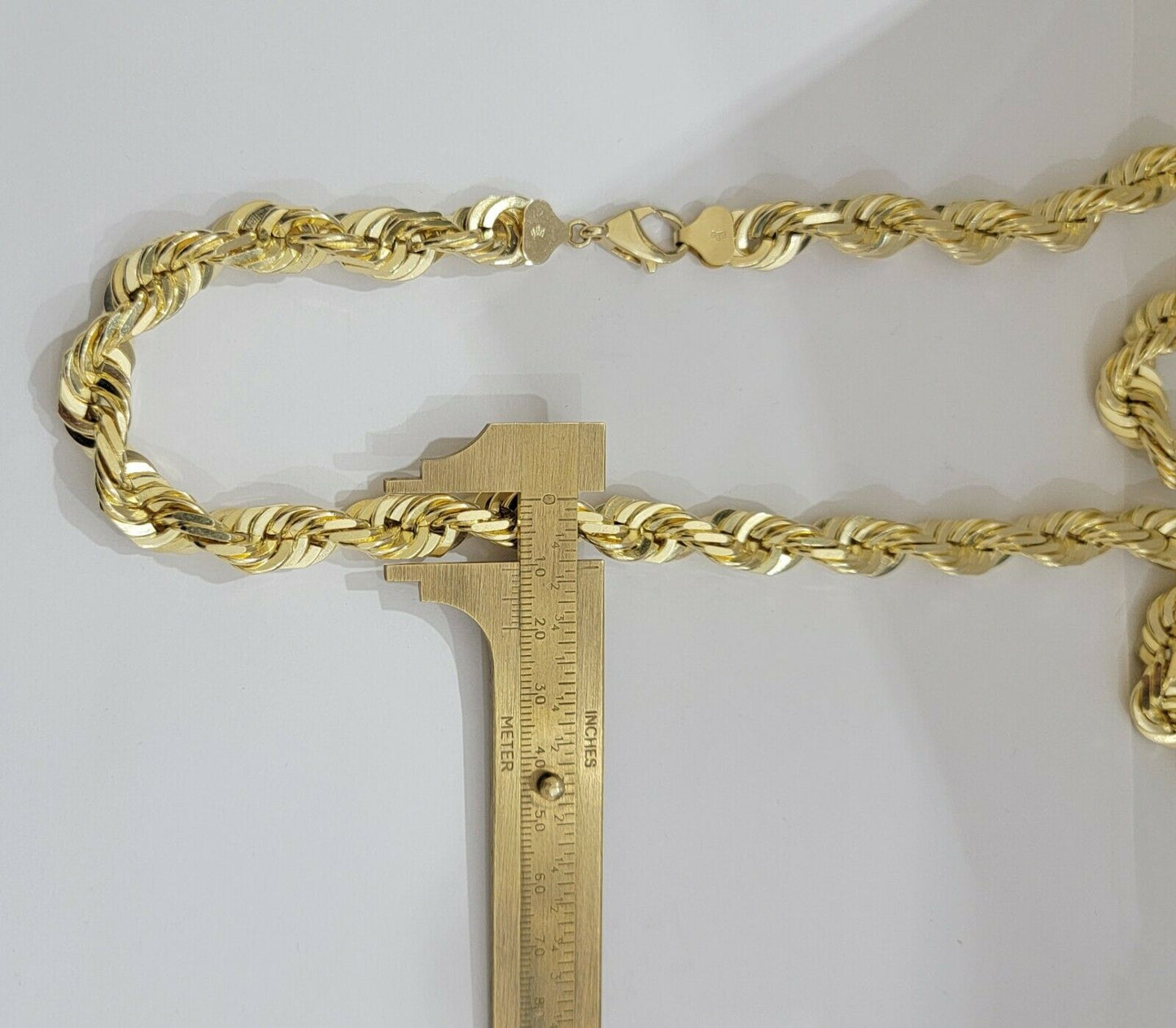 REAL Solid 10k Gold Rope Chain 10mm Necklace 20 22 24 26 Inch Long Diamond Cuts - Reva Jeweler