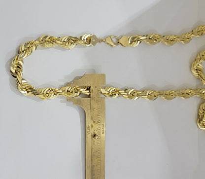 REAL Solid 10k Gold Rope Chain 10mm Necklace 20 22 24 26 Inch Long Diamond Cuts - Reva Jeweler