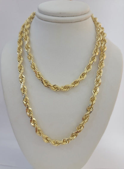 Real Solid 10k Rope Necklace 6mm Chain 18" - 30" Inch 10kt Yellow Gold Diamond Cut - Reva Jeweler