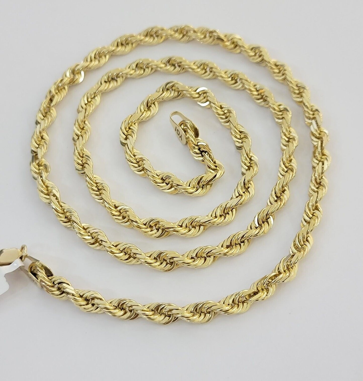 Real Solid 10k Rope Necklace 6mm Chain 18" - 30" Inch 10kt Yellow Gold Diamond Cut - Reva Jeweler