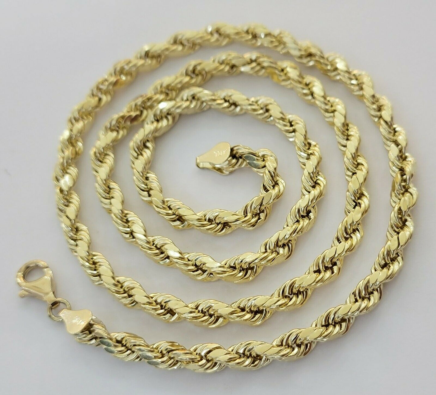 Real Solid 10k Rope Necklace 6mm Chain 18" - 30" Inch 10kt Yellow Gold Diamond Cut - Reva Jeweler