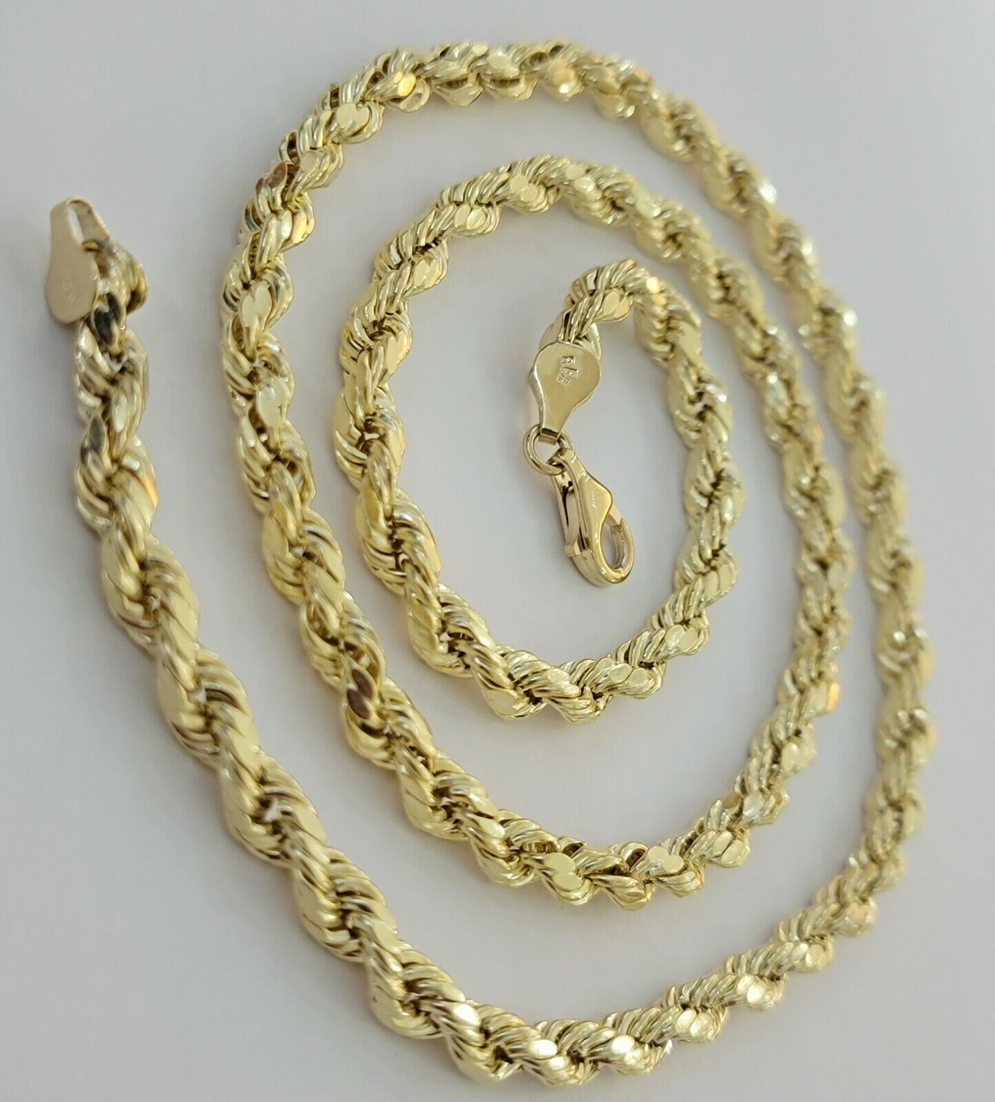 Real Solid 10k Rope Necklace 6mm Chain 18" - 30" Inch 10kt Yellow Gold Diamond Cut - Reva Jeweler