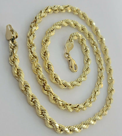 Real Solid 10k Rope Necklace 6mm Chain 18" - 30" Inch 10kt Yellow Gold Diamond Cut - Reva Jeweler