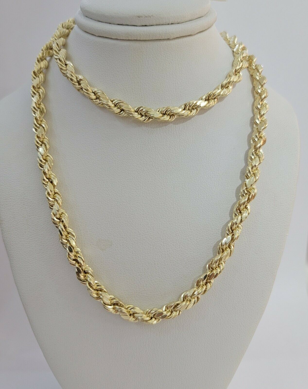 Real Solid 10k Rope Necklace 6mm Chain 18" - 30" Inch 10kt Yellow Gold Diamond Cut - Reva Jeweler
