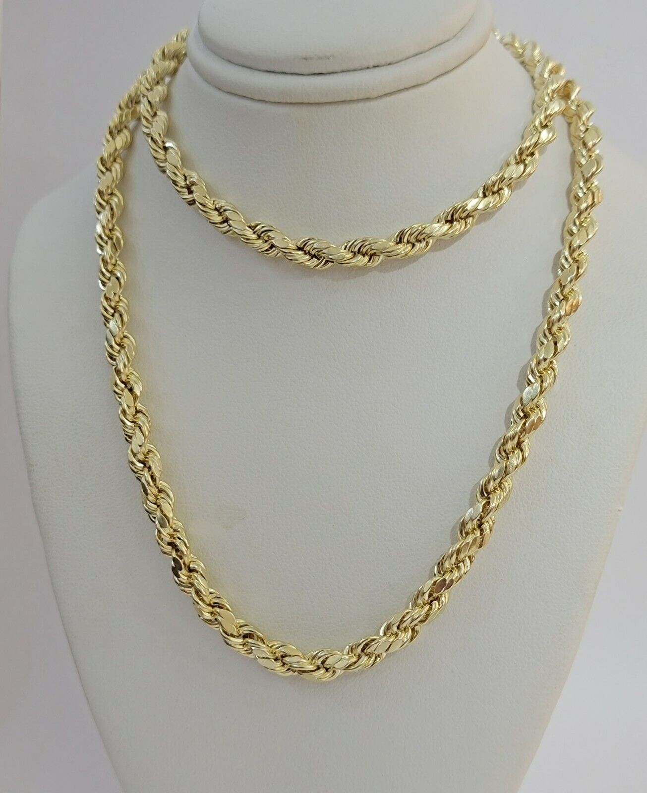 Real Solid 10k Rope Necklace 6mm Chain 18" - 30" Inch 10kt Yellow Gold Diamond Cut - Reva Jeweler