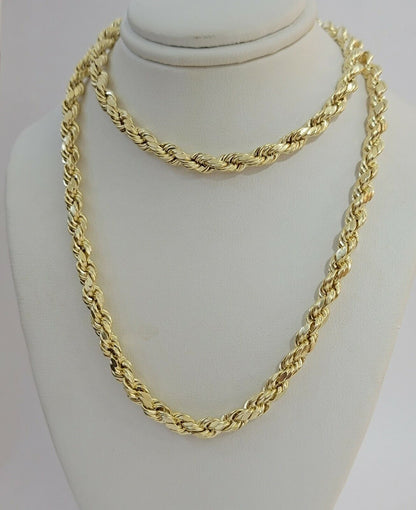 Real Solid 10k Rope Necklace 6mm Chain 18" - 30" Inch 10kt Yellow Gold Diamond Cut - Reva Jeweler
