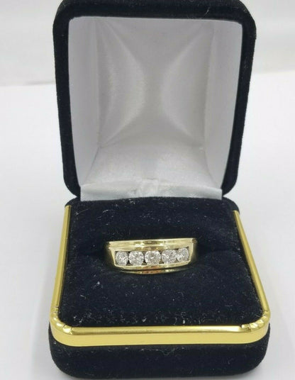 REAL solid 14k Gold Diamond Mens Band Engagement Wedding 1 CT Ring White Yellow - Reva Jeweler