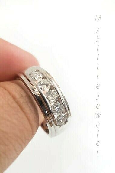REAL solid 14k Gold Diamond Mens Band Engagement Wedding 1 CT Ring White Yellow - Reva Jeweler