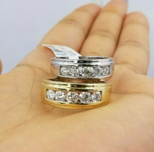 REAL solid 14k Gold Diamond Mens Band Engagement Wedding 1 CT Ring White Yellow - Reva Jeweler