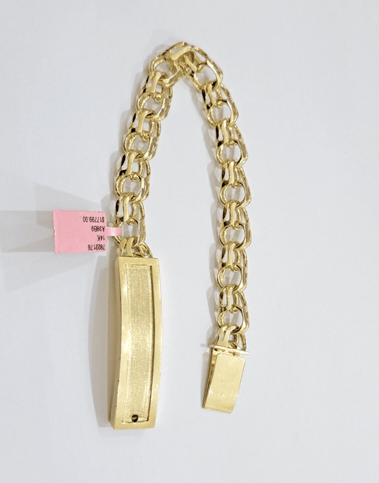 Real Solid 14kt Yellow Gold Chino ID Mens Name Plate Bracelet 10mm 8 Inches SALE - Reva Jeweler