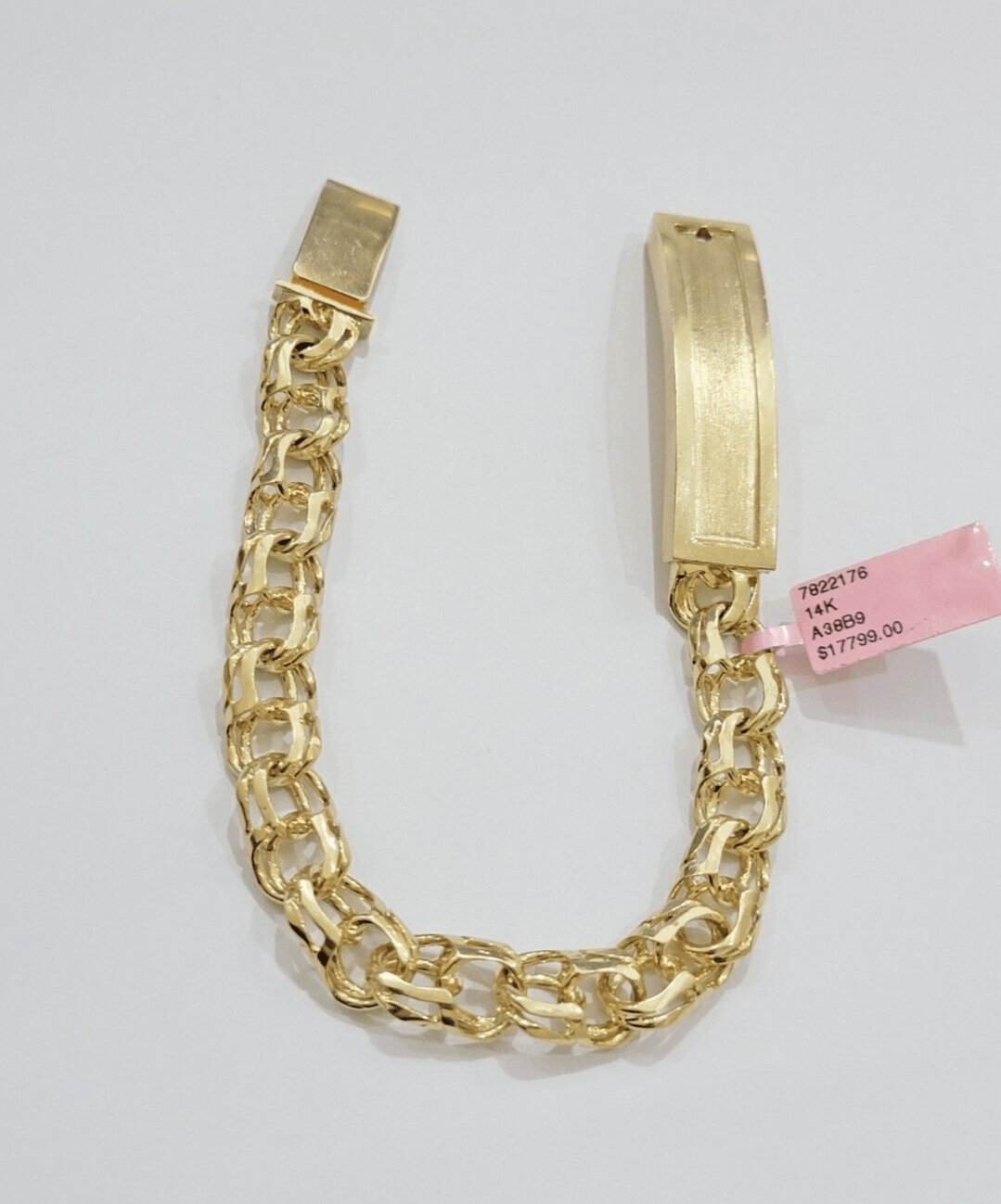 Real Solid 14kt Yellow Gold Chino ID Mens Name Plate Bracelet 10mm 8 Inches SALE - Reva Jeweler