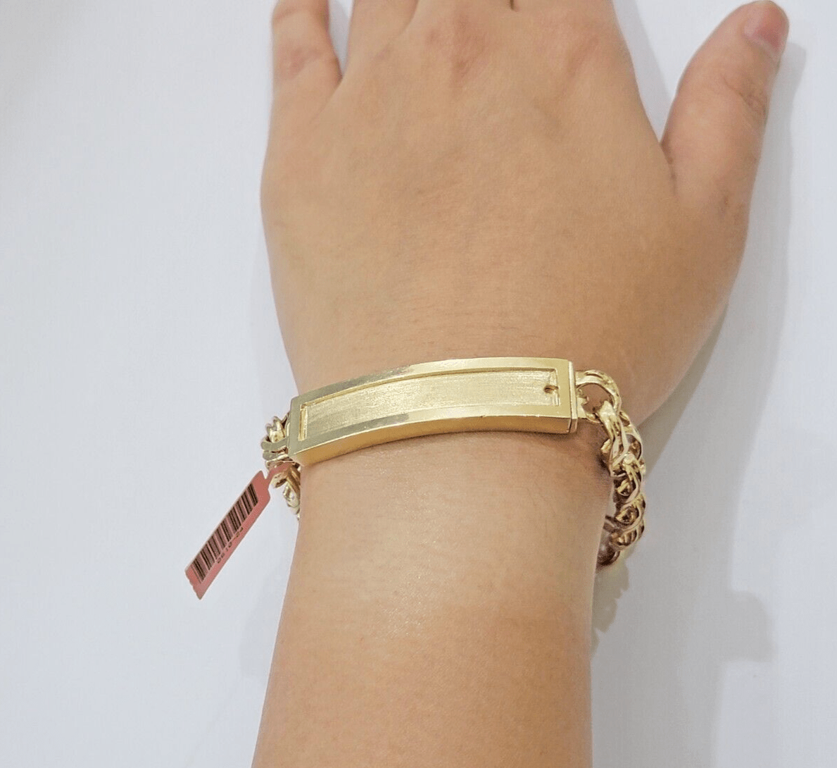 Real Solid 14kt Yellow Gold Chino ID Mens Name Plate Bracelet 10mm 8 Inches SALE - Reva Jeweler
