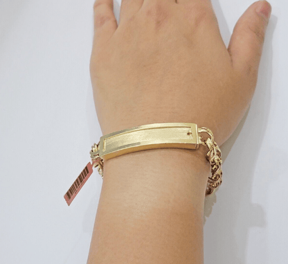 Real Solid 14kt Yellow Gold Chino ID Mens Name Plate Bracelet 10mm 8 Inches SALE - Reva Jeweler