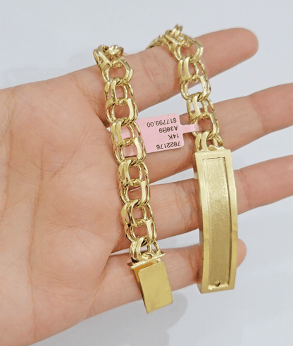 Real Solid 14kt Yellow Gold Chino ID Mens Name Plate Bracelet 10mm 8 Inches SALE - Reva Jeweler