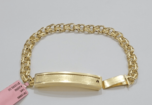 Real Solid 14kt Yellow Gold Chino ID Men's Name Plate Bracelet 8mm 8 Inches SALE - Reva Jeweler