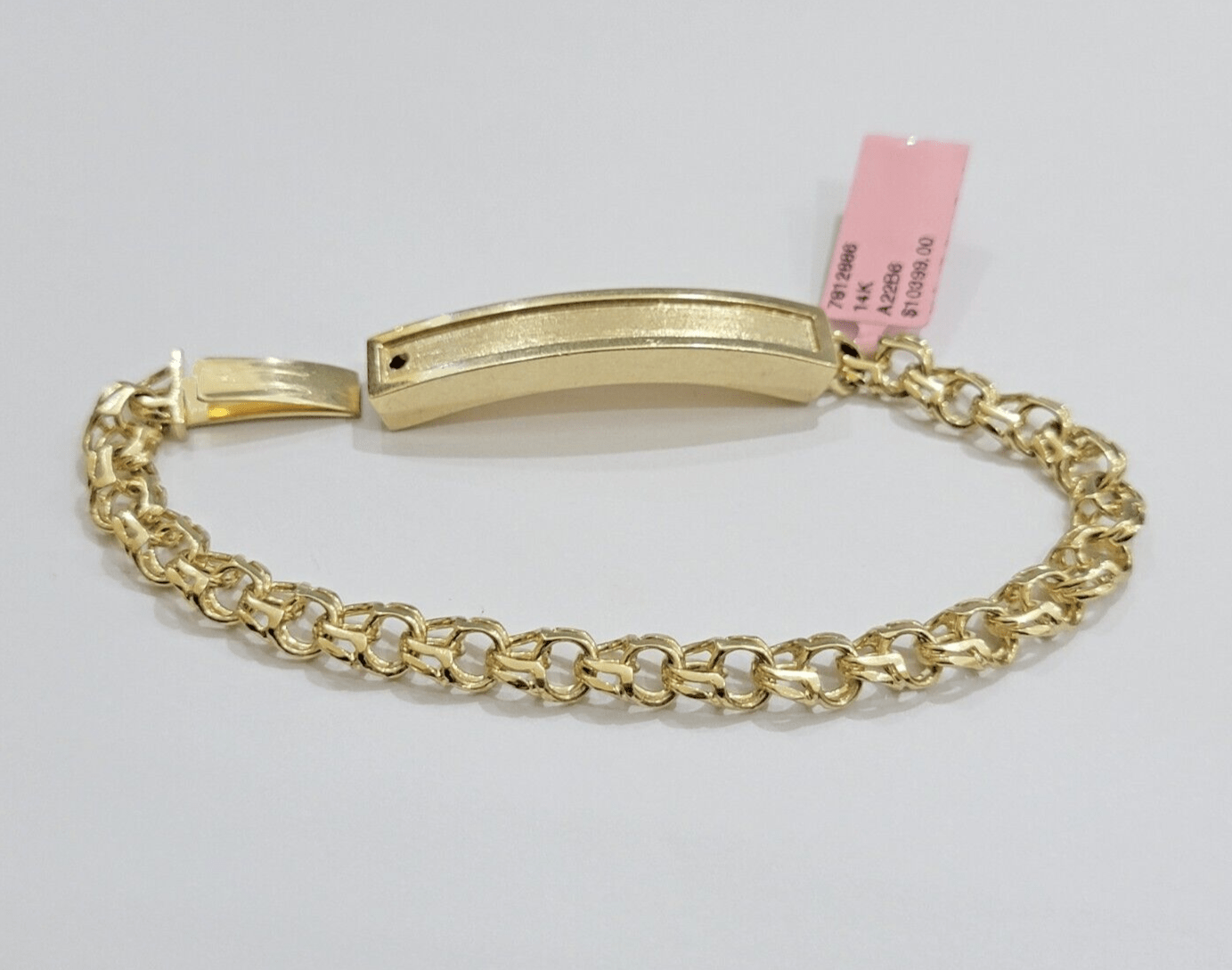 Real Solid 14kt Yellow Gold Chino ID Men's Name Plate Bracelet 8mm 8 Inches SALE - Reva Jeweler