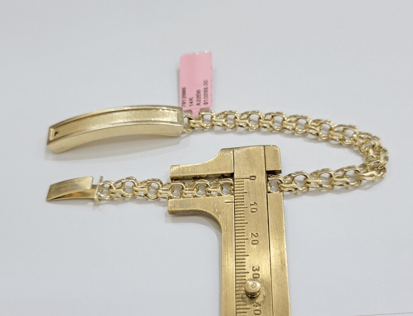 Real Solid 14kt Yellow Gold Chino ID Men's Name Plate Bracelet 8mm 8 Inches SALE - Reva Jeweler