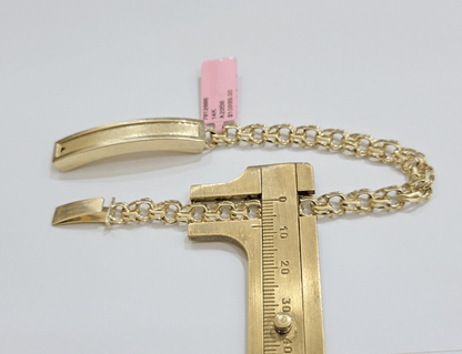 Real Solid 14kt Yellow Gold Chino ID Men's Name Plate Bracelet 8mm 8 Inches SALE - Reva Jeweler